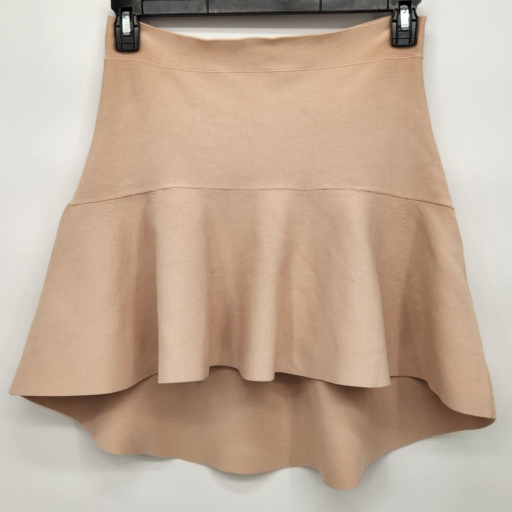 BCBGMaxazria Bare Pink Ribbed High-Low Ruffle Mini Skirt Women's Size L‎